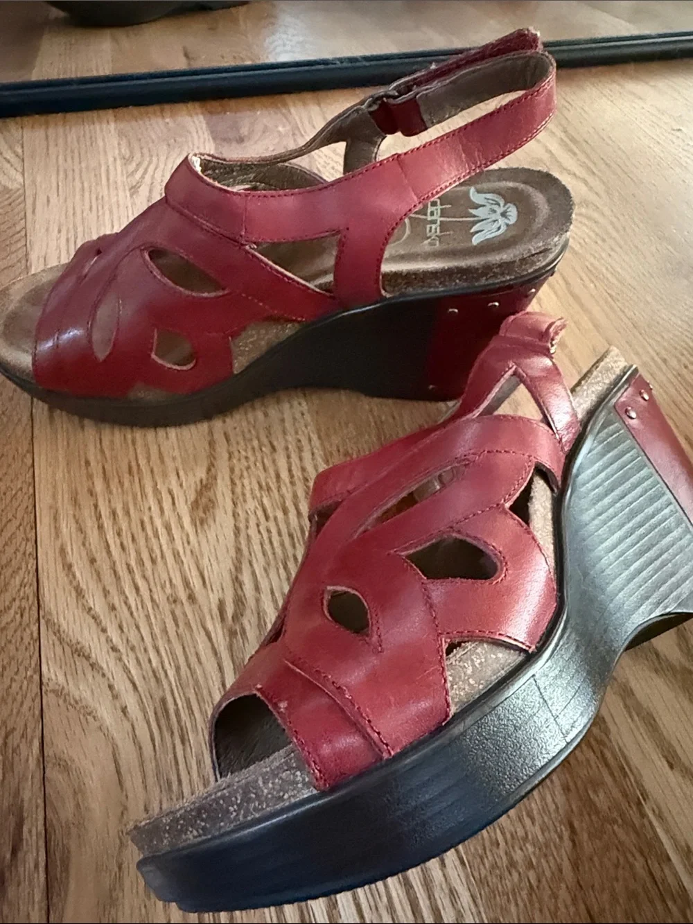 Dansko Red Leather Slingback Wedge Sandals - size 36 or 6 US